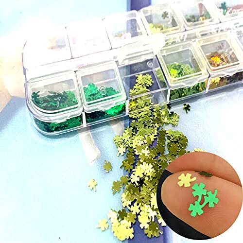 St. Patrick’s Day Nail Art Glitters Green Clover Flakes Nail Sequins 3D