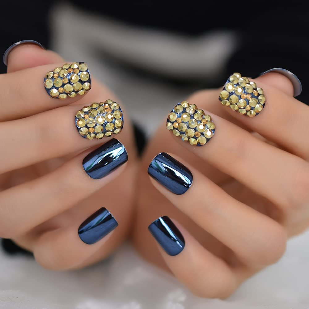 Punk Dark Smoky Gray Reflective Mirror Metal Plating False French Nail Tips Punk