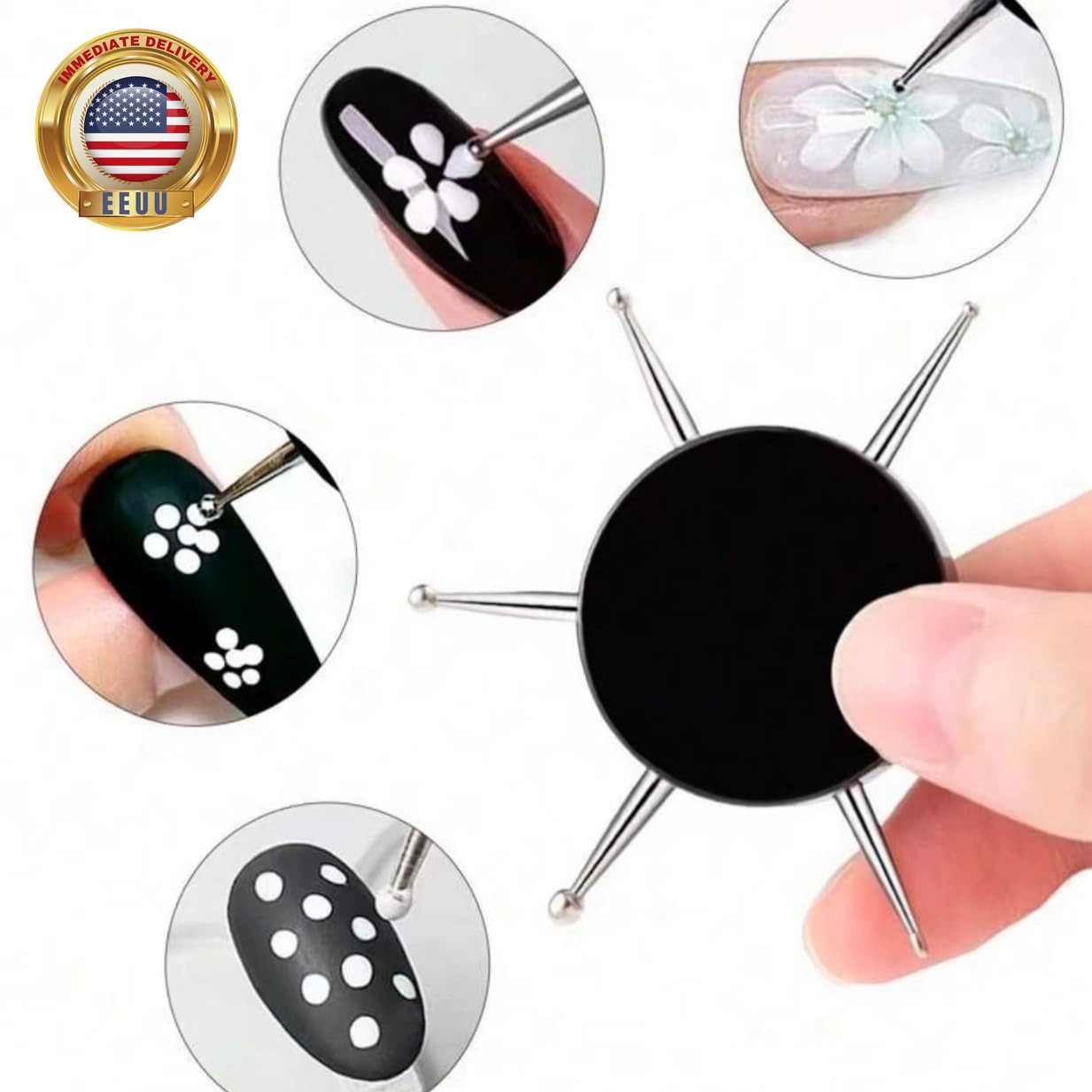 3Pcs Black 6-In-1 Circular Dotting Tools – Professional Nail Art Pens for Dot Pa