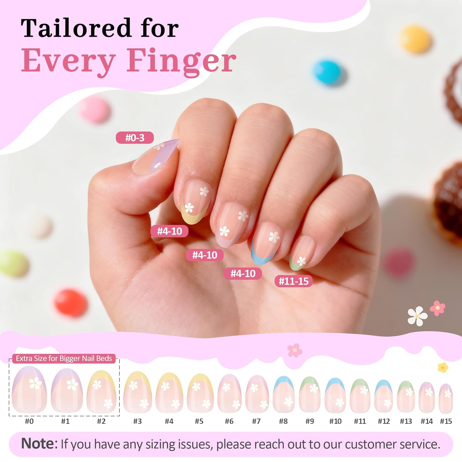 16 Sizes 128 Pieces Press on Nails for Kids, 4 Pack Kids Nail Kit Colorful Flowe