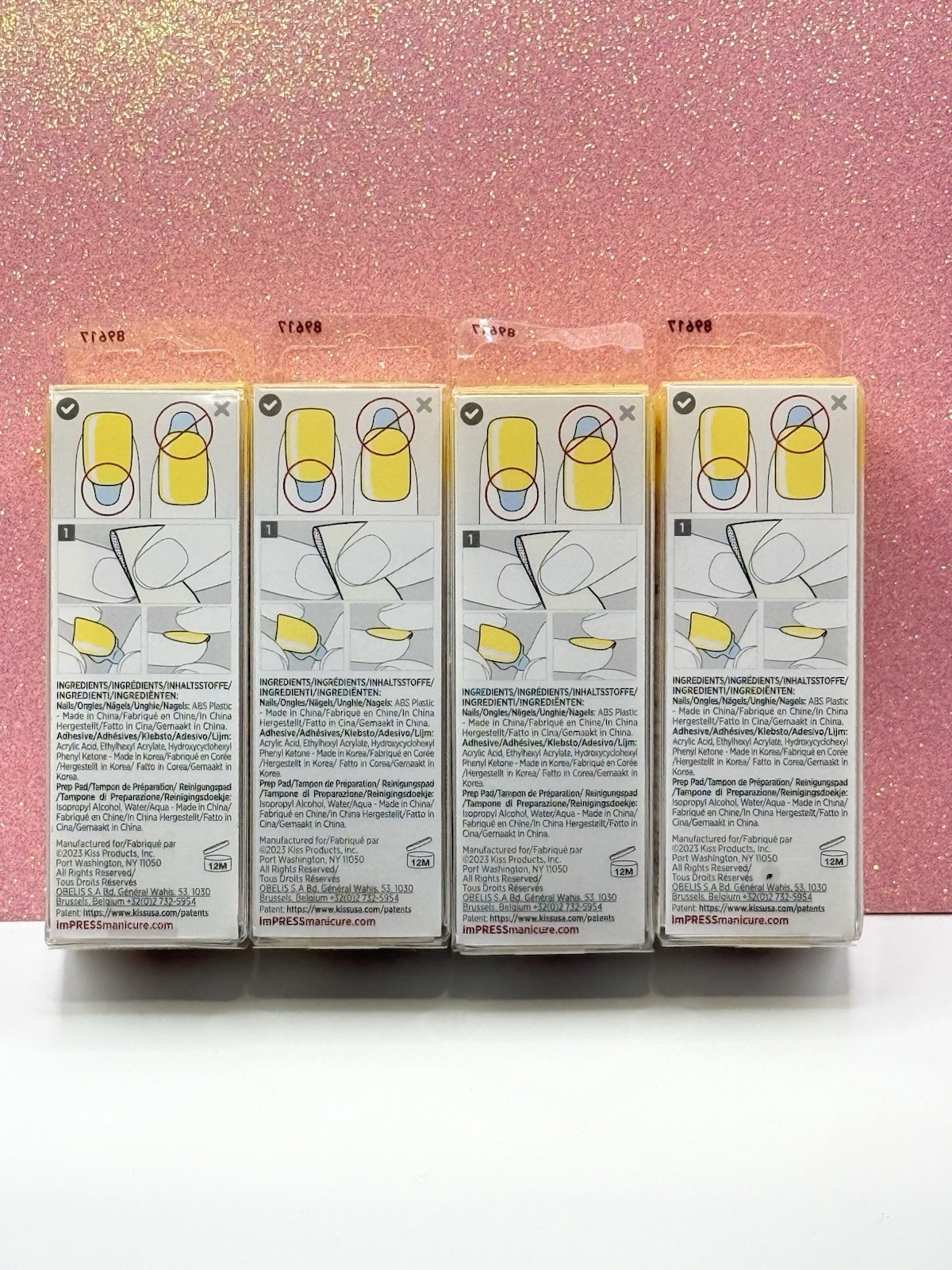 Kiss imPRESS No Glue Press-On Nails Short Yellow 40X Eggstra Special Lot Of 4