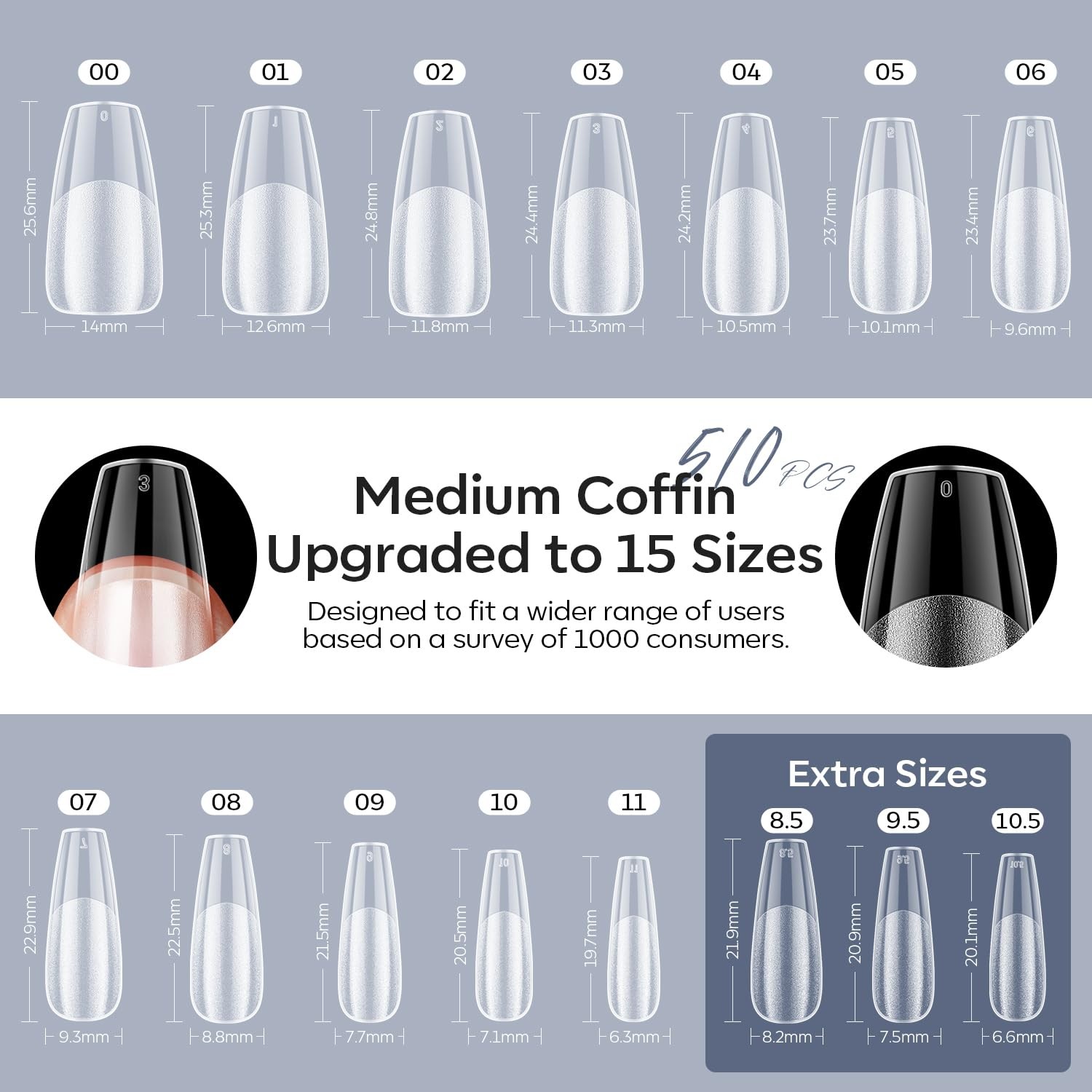 X Nail Gel Kit Medium Coffin, Upgrade 510Pcs Fake Nails, 9-in-One Glue Prep D…