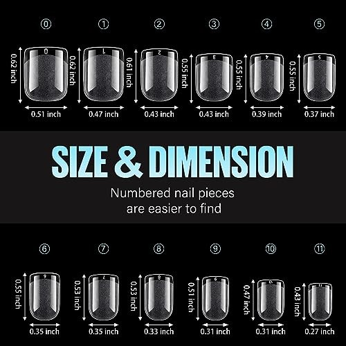 TOMICCA Extra Short Square Nail Tips, 192Pcs Acrylic Clear Nails for DIY Gel