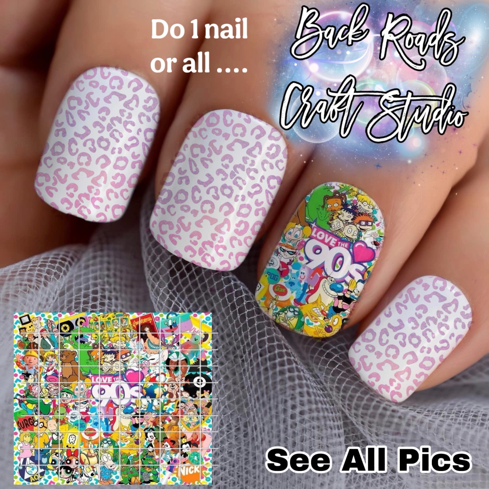 90’s Square X2 Size 2.40” Waterslide Nail Art Decals Instructions & Bonus