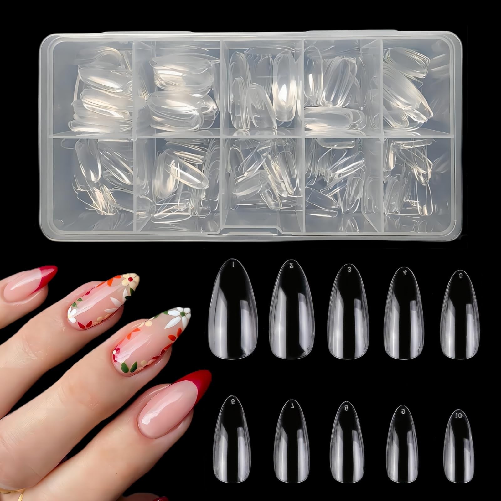 1000Pcs Gel x Nail Tips Almond & Square Medium Nails Set,10 Size Clear Press …