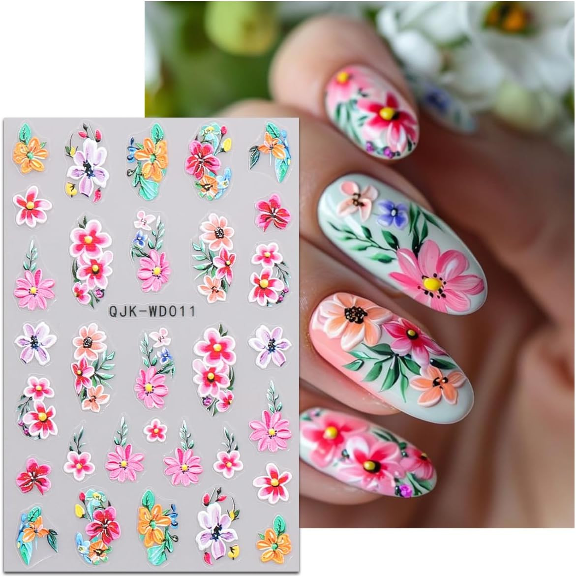 6 Sheets Flower Nail Art Stickers Decals Self-Adhesive Spring Summer Floral N…