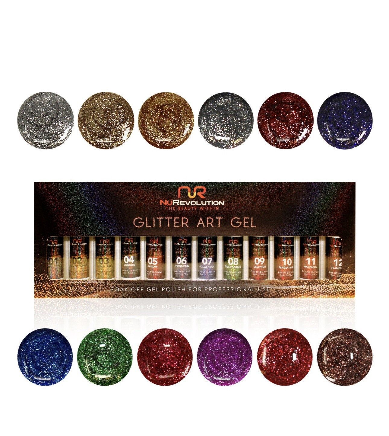 NuRevolution Detailing Nail Art Gel Design Brush Glitter Nail Art Set