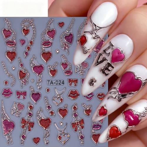 2 Sheets Valentines Nail Art Stickers 5D Embossed Colorful Valentines style 04