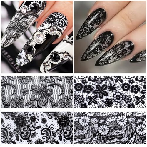 10 Sheets Nail Transfer Foil, Lace Nail Foil, Lace Nails Black (20×2.3cm)