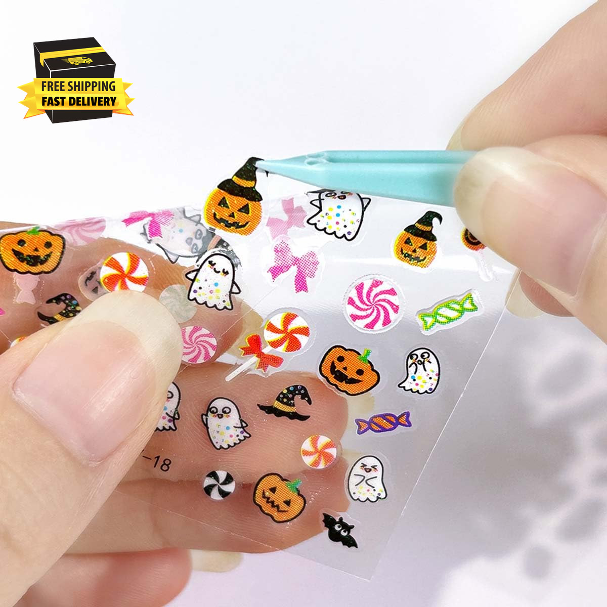 30 Sheets Halloween Nail Stickers for Women Girls & Kids,Cute Ghost Pumpkin Spid