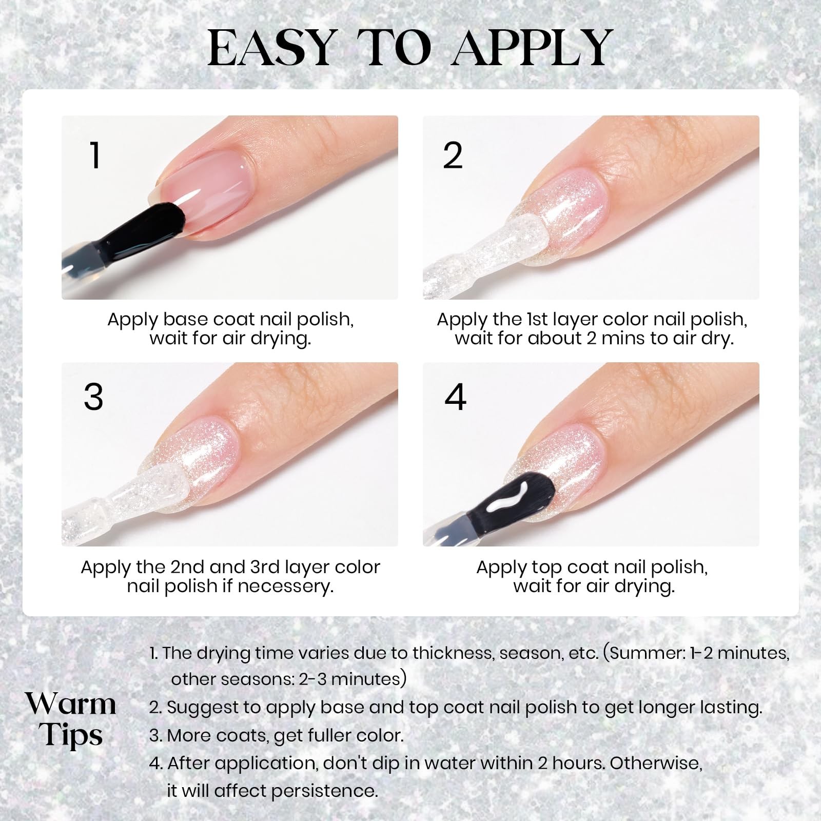 MIZHSE Translucent Shimmering Nail Polish, Quick Dry Clear Glitter White Nail…