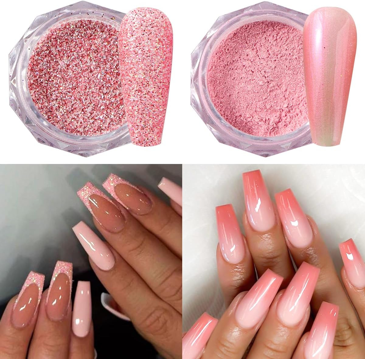 Pink Nail Glitter Powder, 12Pcs Nail Art Sequins Dust Set | Holographic Paillett
