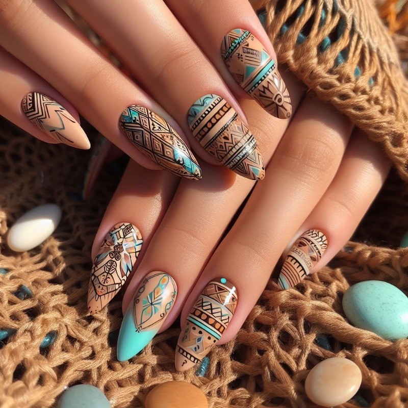 48PCS Fashionable Geometric Pattern Detachable Reusable Fake Nail Art