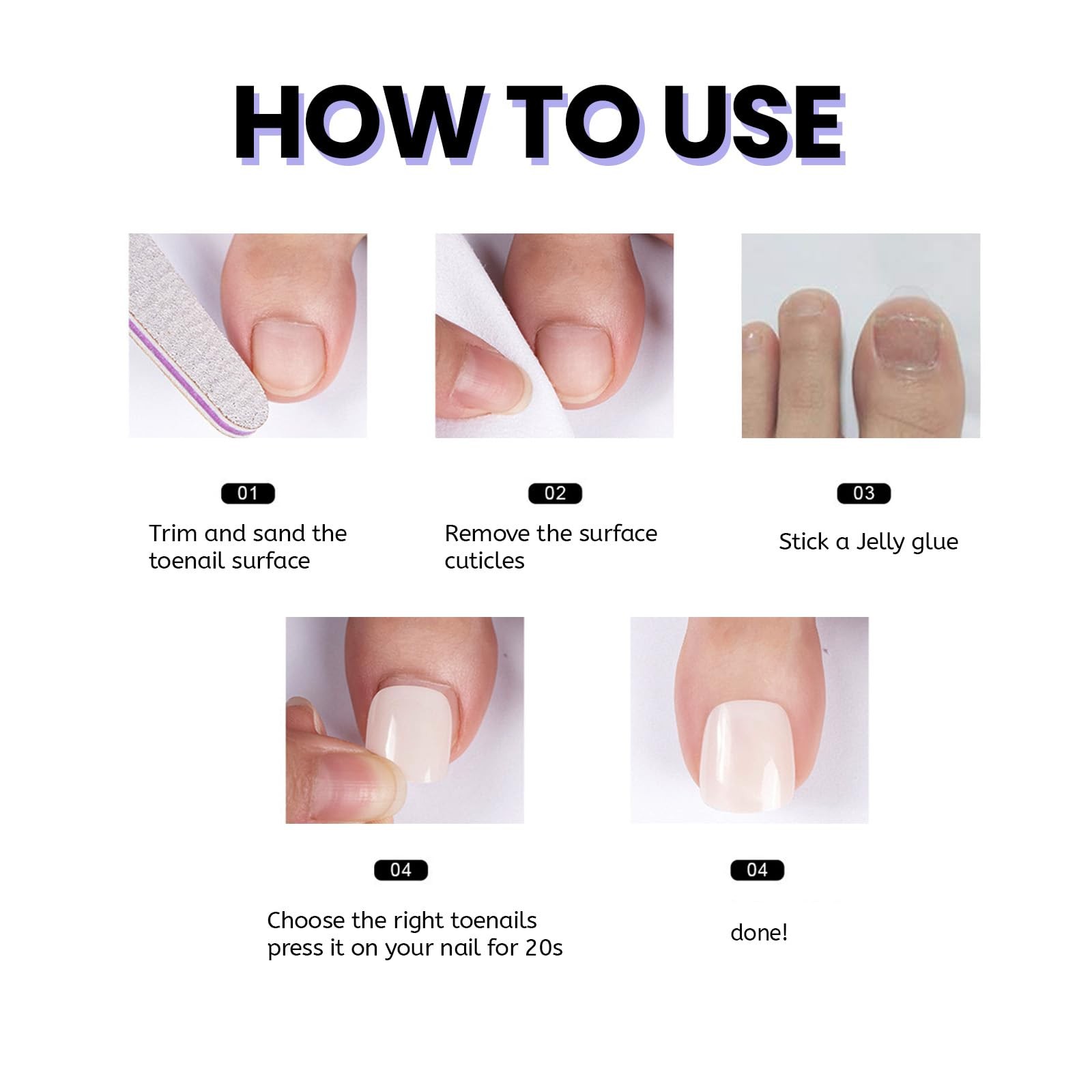 240Pcs White French Tip Press on Short, Square, Toenails-6