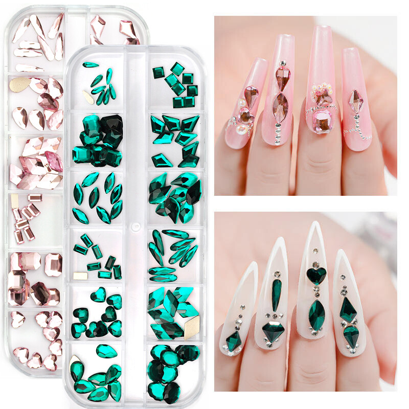 12Box/Set Crystal Rhinestone Diamond 3D NON hotfix Nail Art Decoration 120pcs