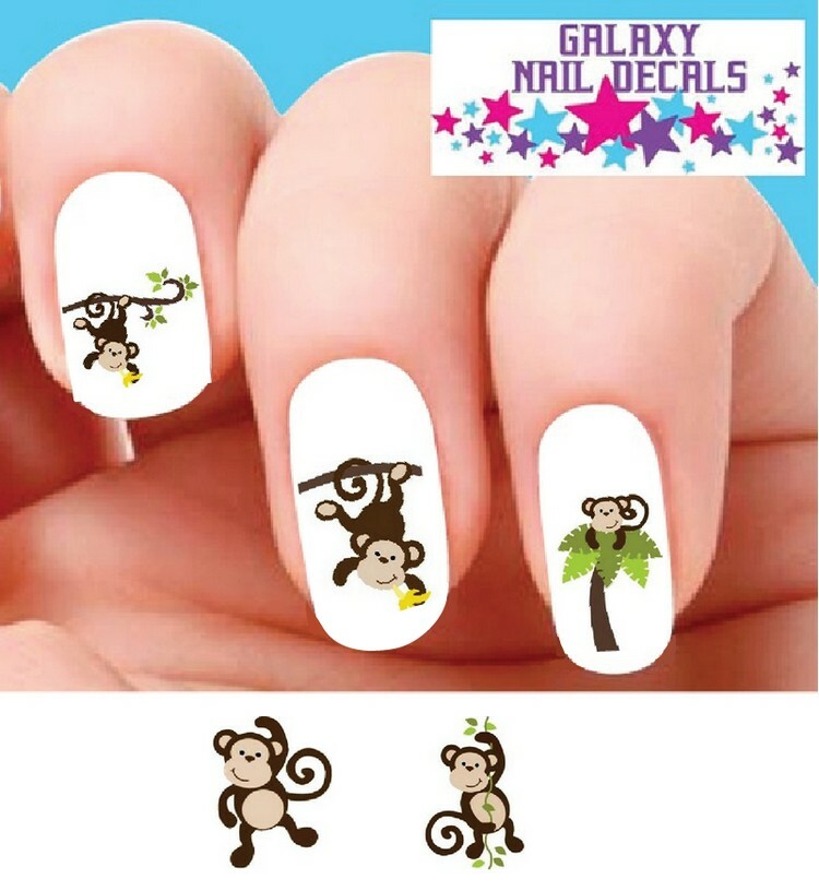 Waterslide Nail Decals – Set of 20 Cute Monkey Banana Palm Tree Assorted