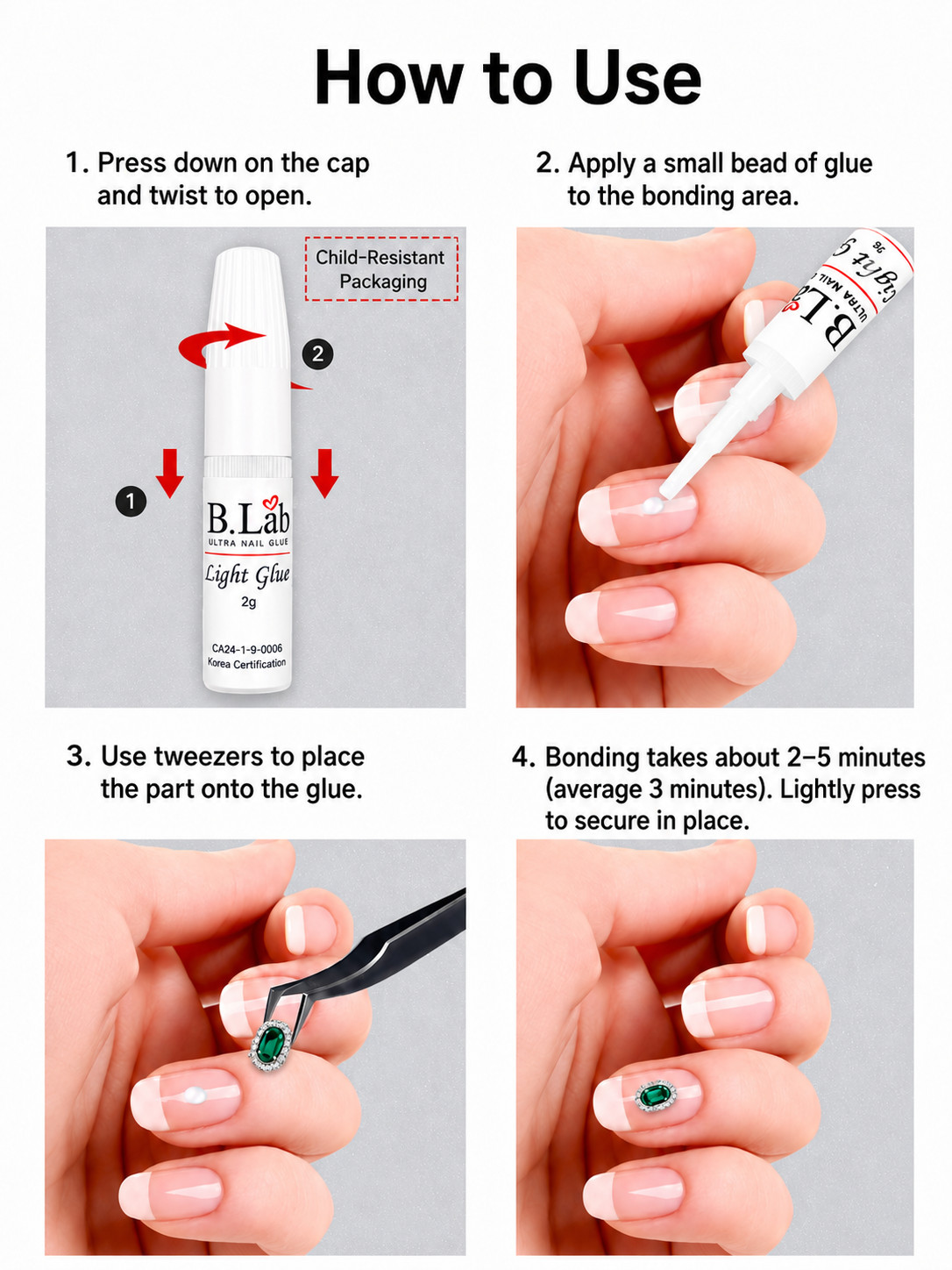 B.Lab Mini Nail Glue Adhesive for Nail Tip Art Parts Decoration K-Beauty