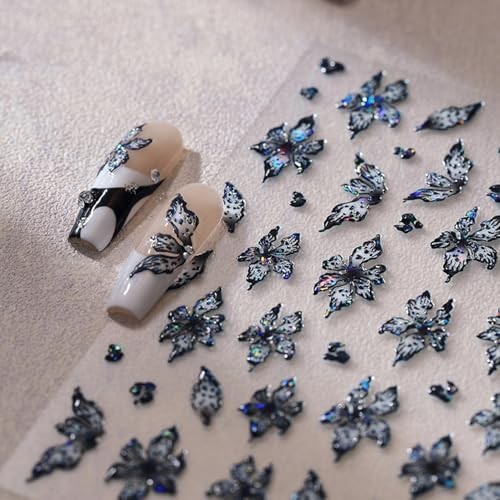 1 Sheets Embossed Flower Nail Stickers For Nail Art Holographic Laser Spring