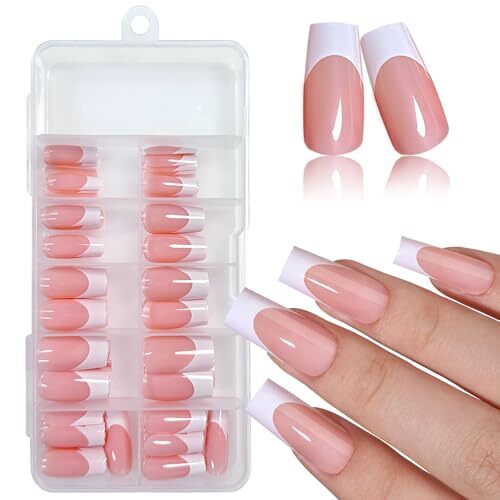 French Tip Press on Nails Medium Square Fake Nails Press ons with Design style6