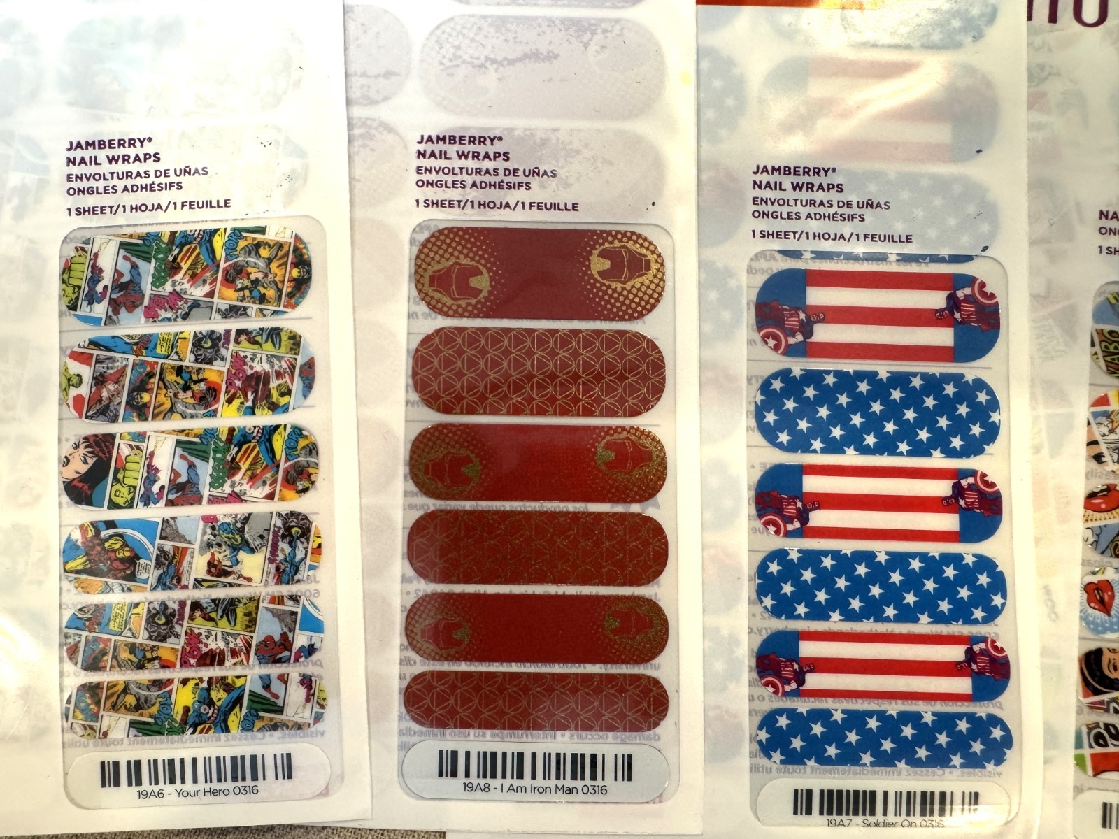 Lot of 6 Retired Jamberry Nail Wraps Marvel Comics Iron Man Captain America Pop