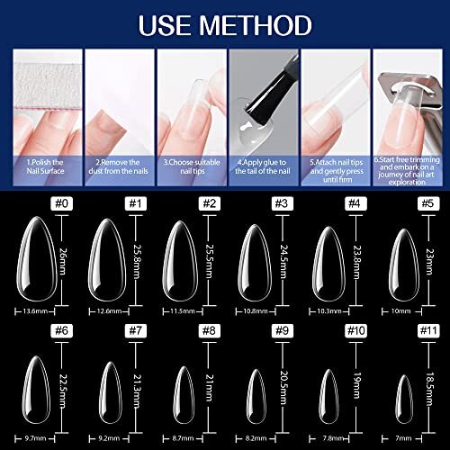 Gel X Fake Nail Tips – 216pcs Medium Pre-Shaped for Long-Lasting Almond