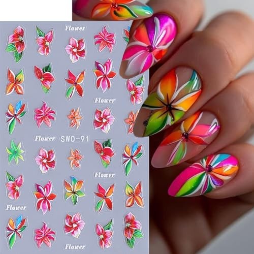 Flower Nail Art Stickers 5D Embossed Flowers Nail Decals 3PCS hawaii flower