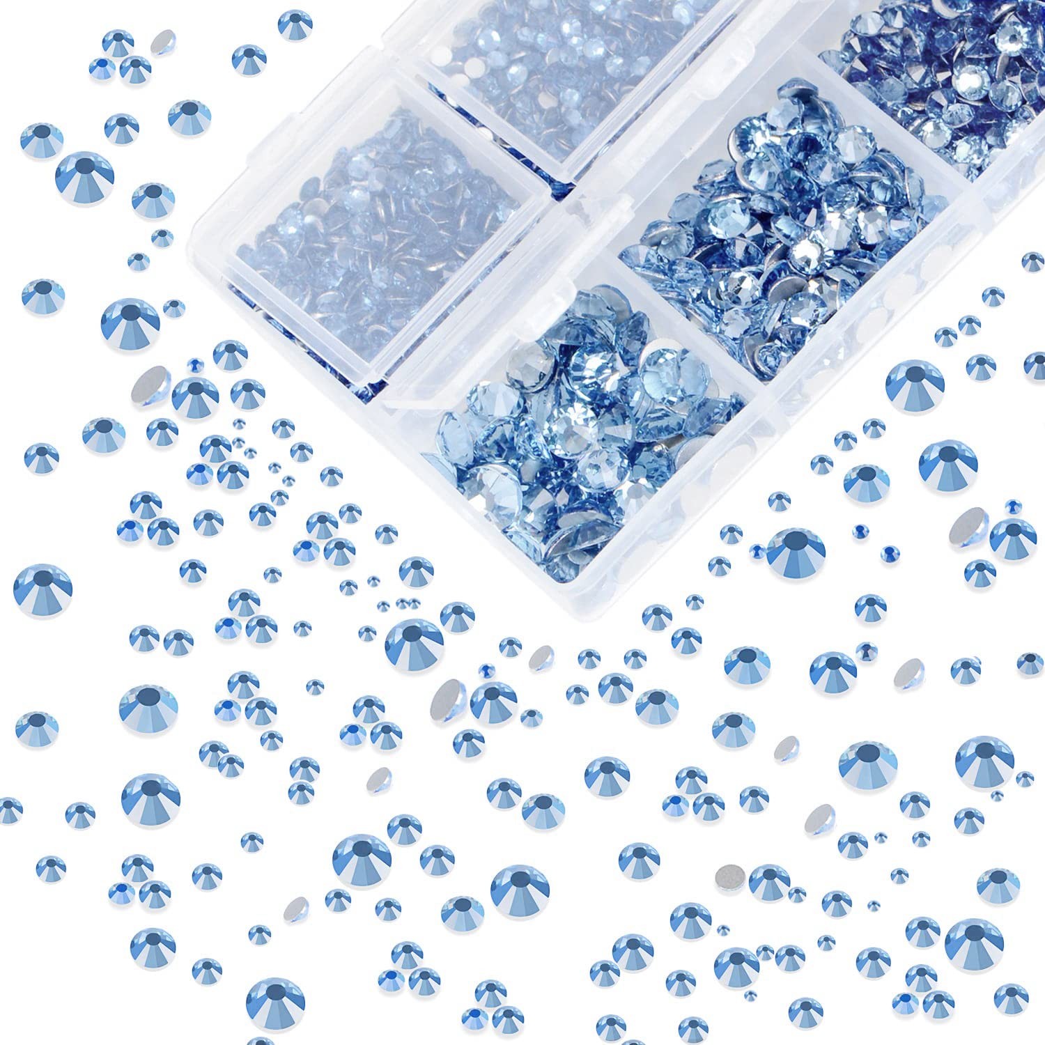 4300 Pieces Flat Back Nail Art Rhinestones Round Beads 6 Sizes (2-6.5mm) with…