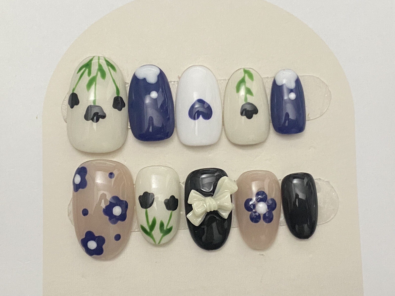 Hand Draw Flower Handmade press on nails-10 pcs-Medium-multicolor flower