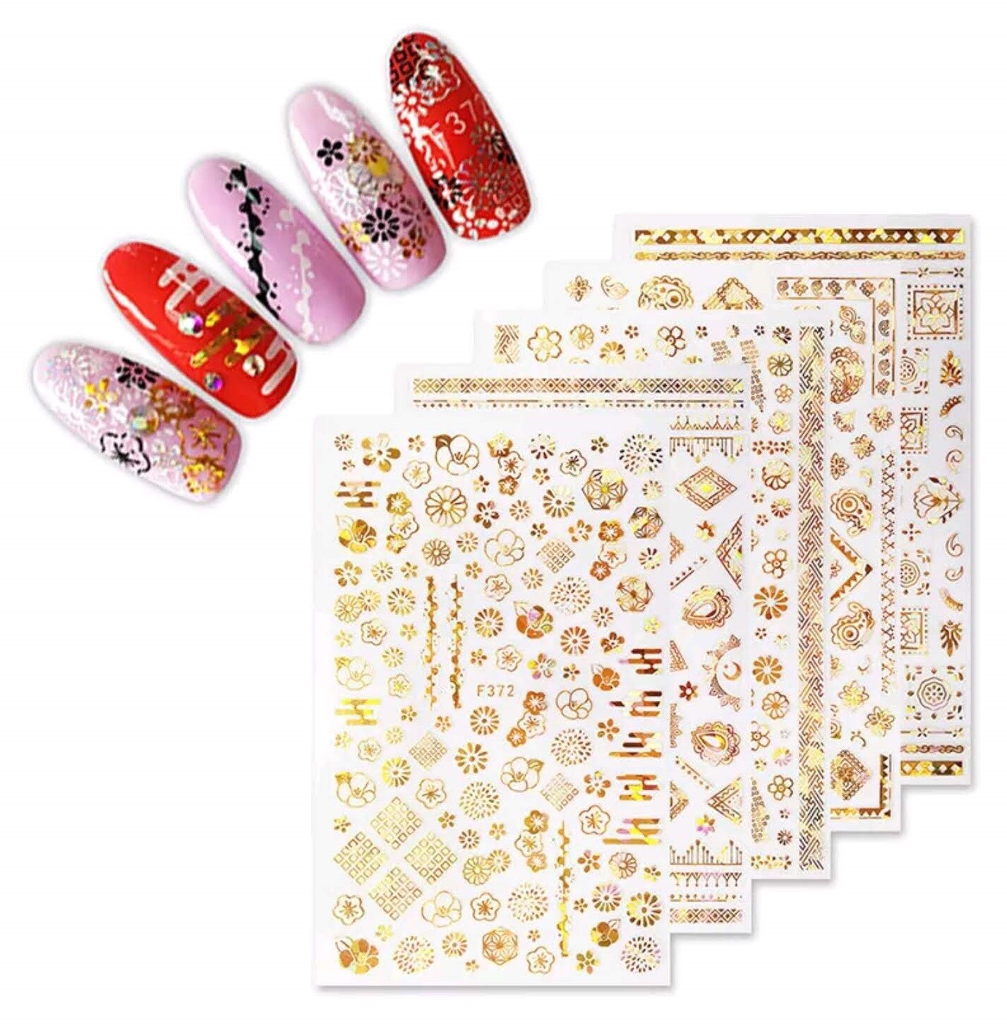 New 35 Styles 3D Gold/Silver Nail Art Sticker Rose Flower Circle Star Line Decor