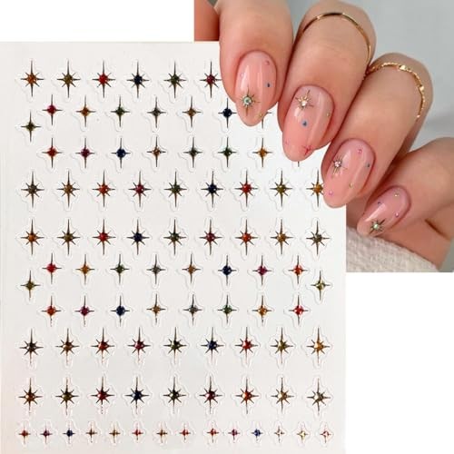 6 Sheets Star Nail Art Stickers Glitter Rhinestones Star Star Nail Stickers-12