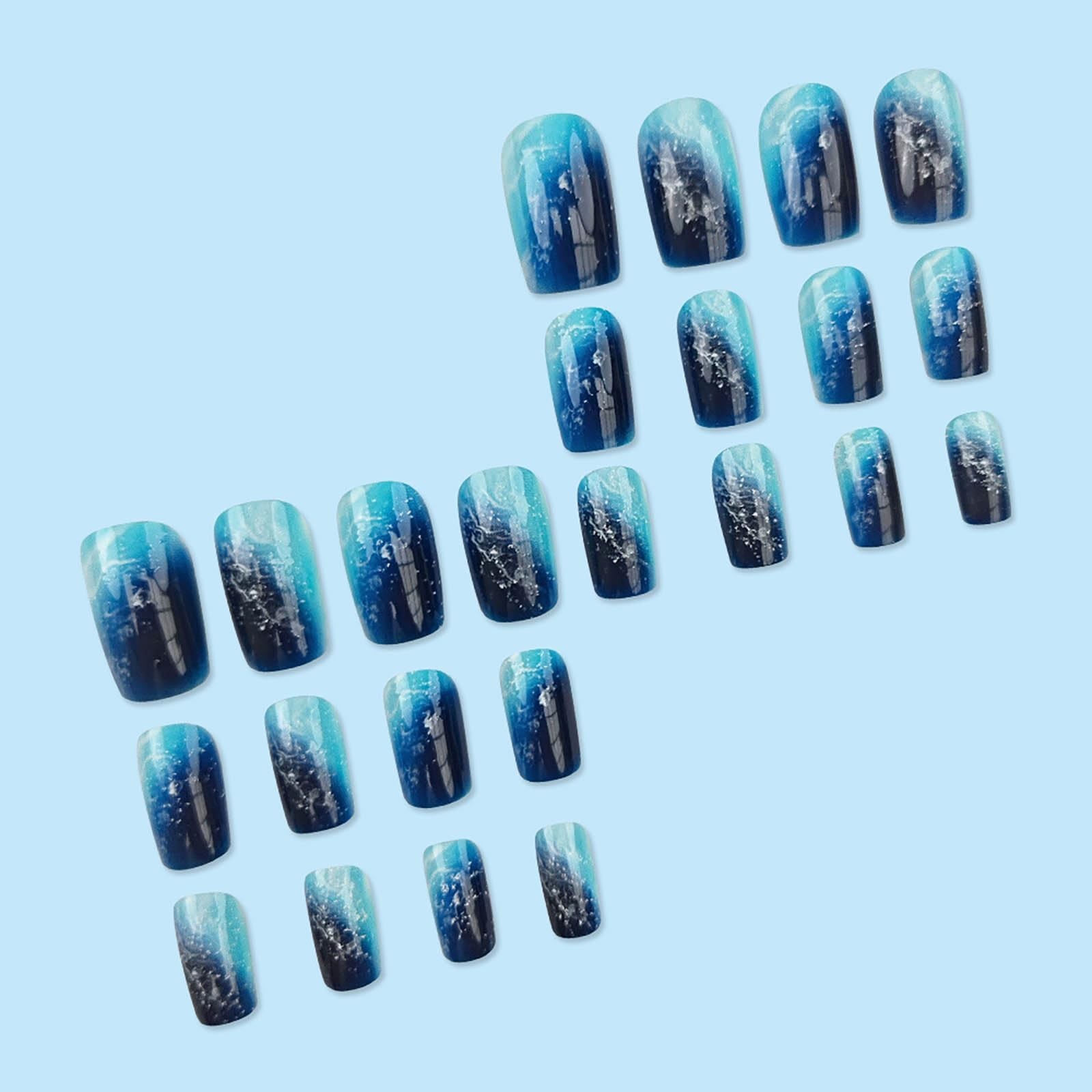 Ocean Wave Blue Press On Nails with Glitter & 3D Bubble Effect