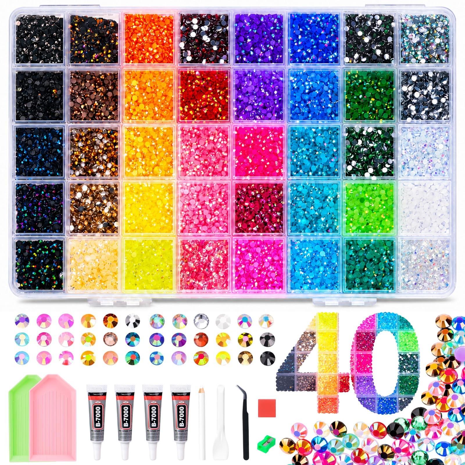 Bedazzling Kit, 40000Pcs 40 Colors 3mm Jelly Resin Flatback Rhinestones with …