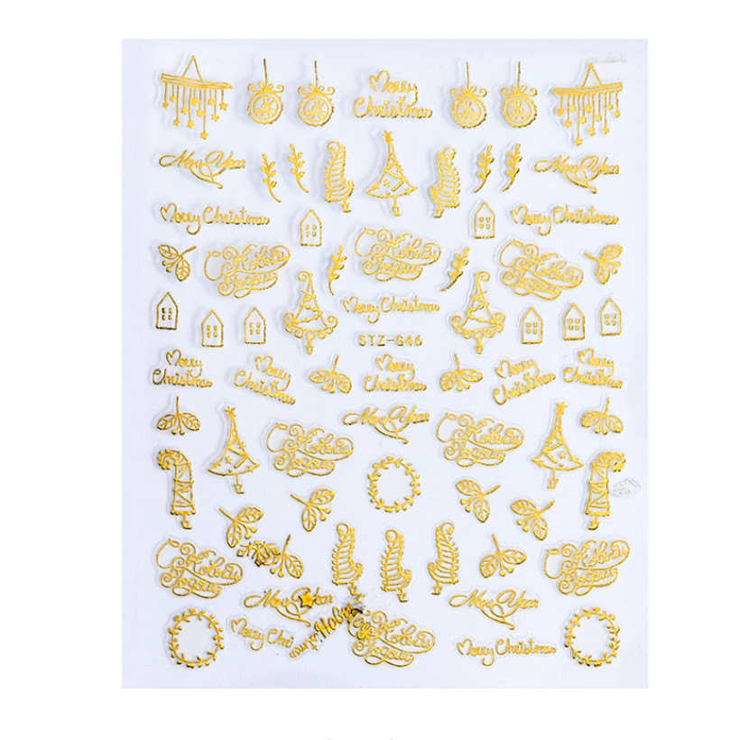 3D Christmas Nail Art Stickers Winter Gold Snowflakes Decals Self-adhesive NH21