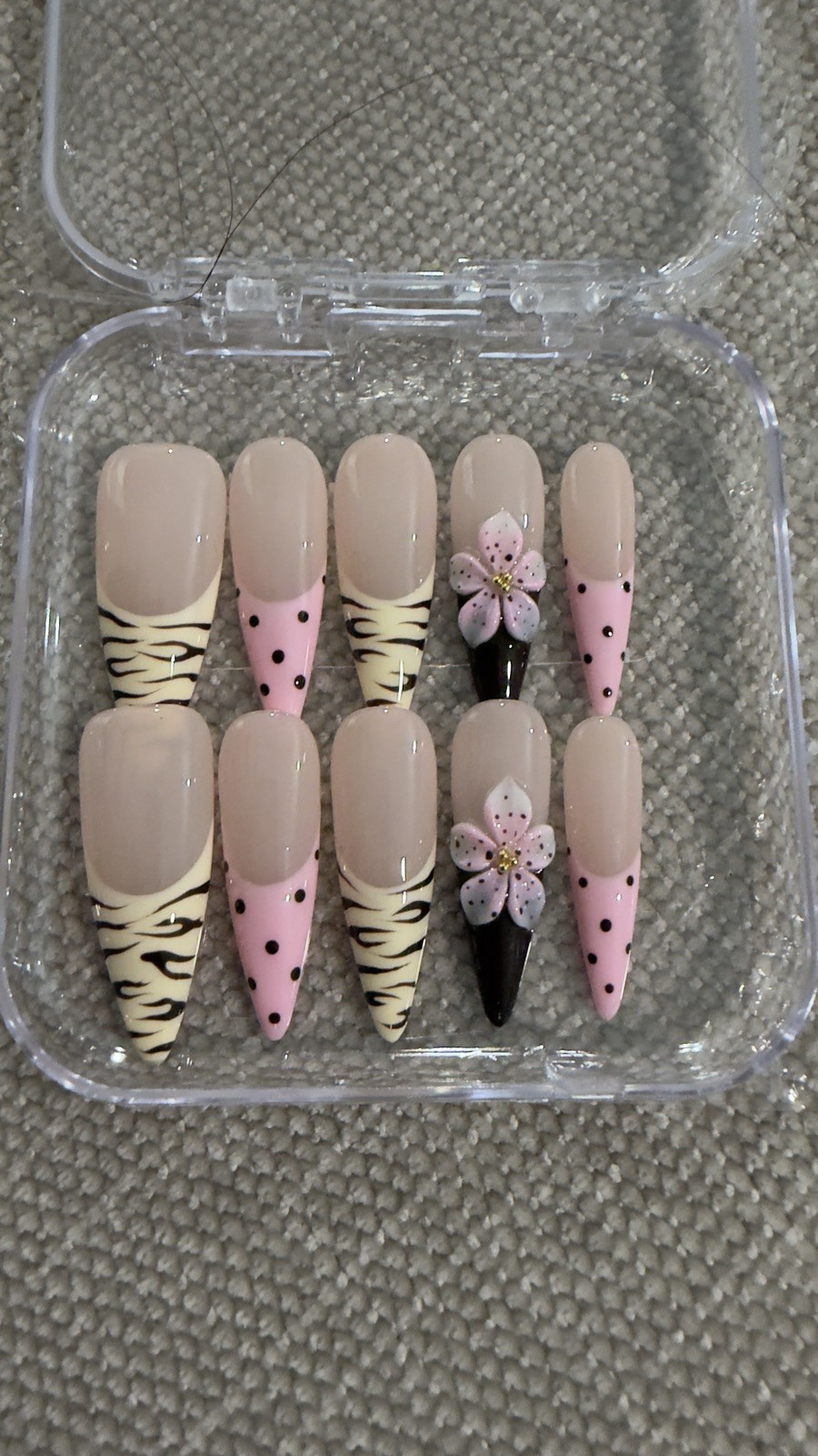 CUSTOM ✨Press-On Nails Long Stiletto 3D Shiny Leopard Theme pink size S