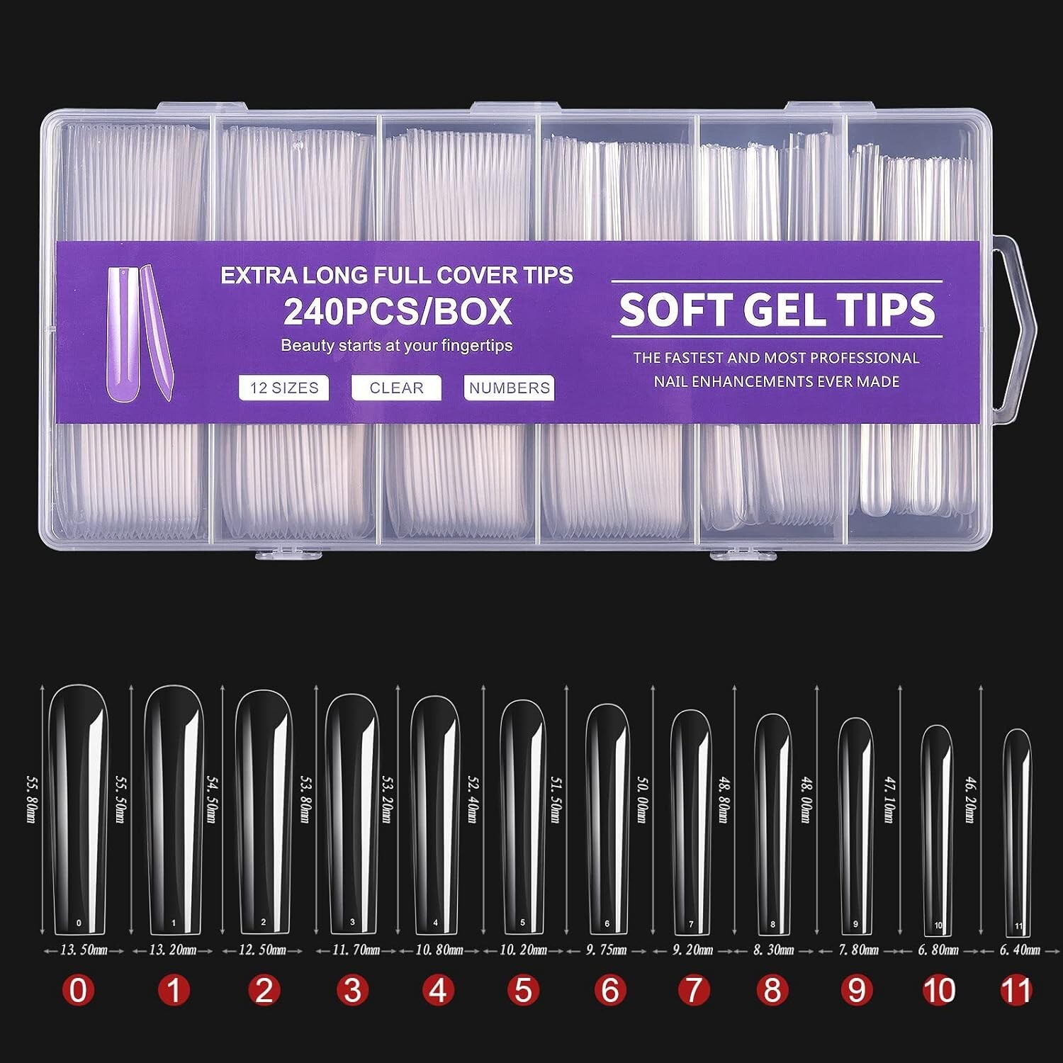 Lot of 4! Long Square Acrylic Fake Clear Nail Tips Set, 960 Total Pieces! New!