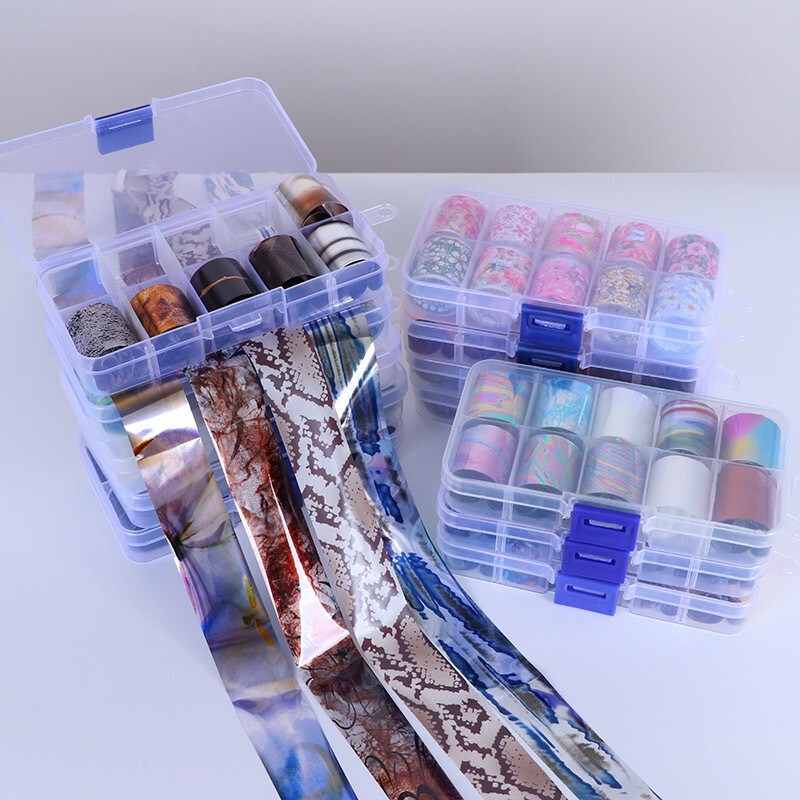 10Rolls Holographic Nails Art Transfer Foil Stickers Flower Star AB Paper Wrap✔
