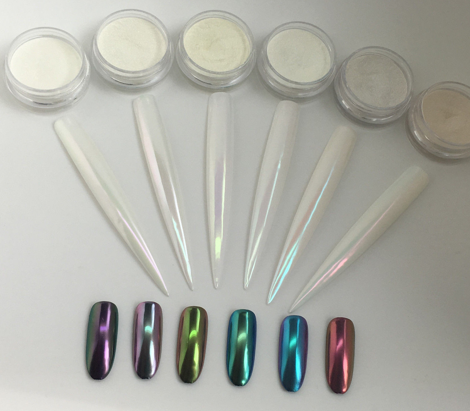 Aurora Nail Chrome Powder 6 Colours Unicorn Mirror Chameleon Effect Pigmen