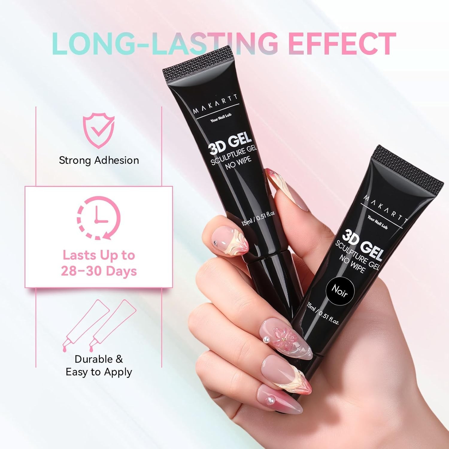 3D Gel Nail Art Set – Clear & Noir Sculpting Gel for DIY Embossed Nail Design…