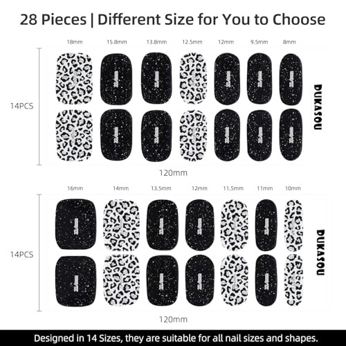 Semi Cured Gel Nail Strips | 28 pcs Gel Nails Strips Long D Black Leopard Print