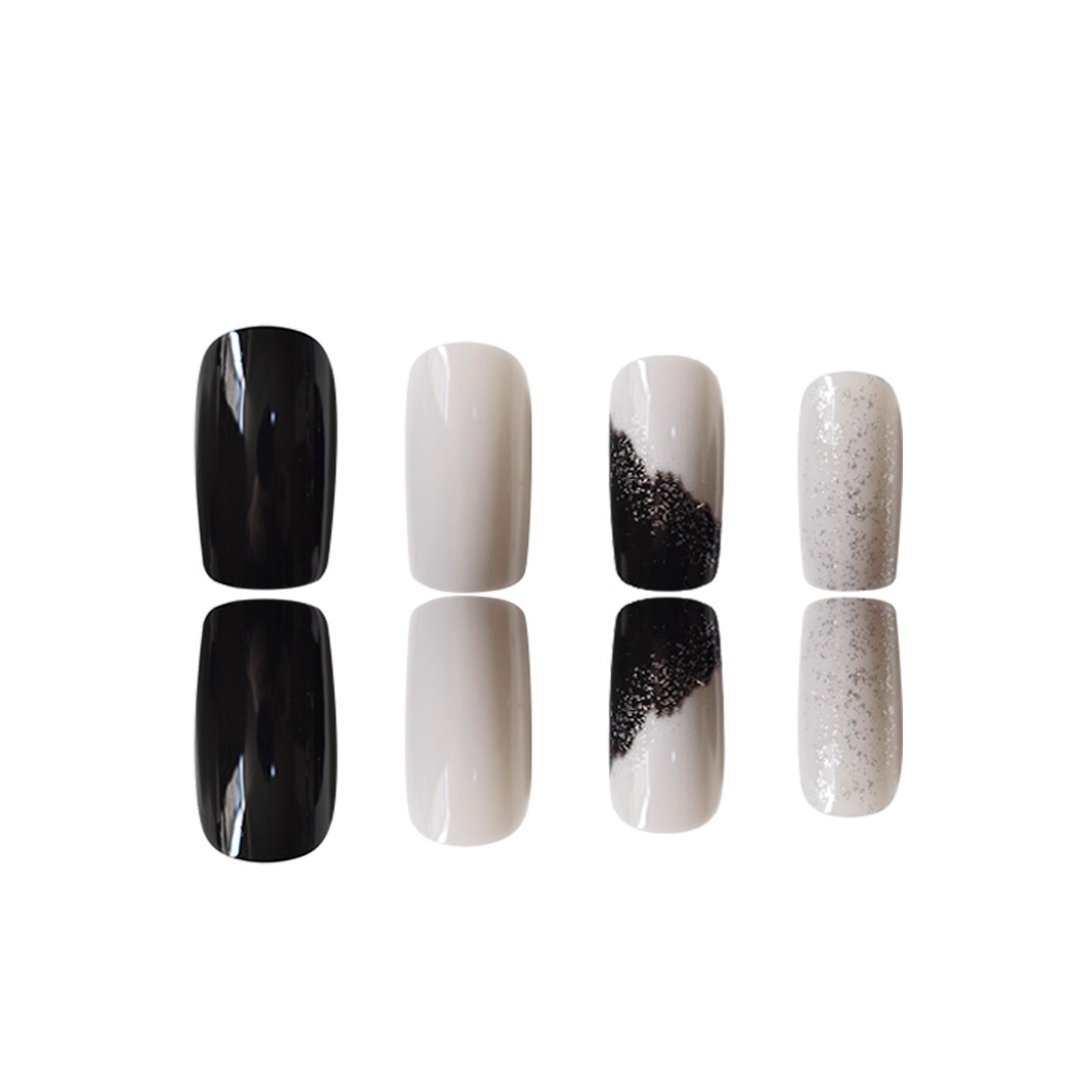 Press On Nails Ombre Glitter Color Block Square Short False Nails