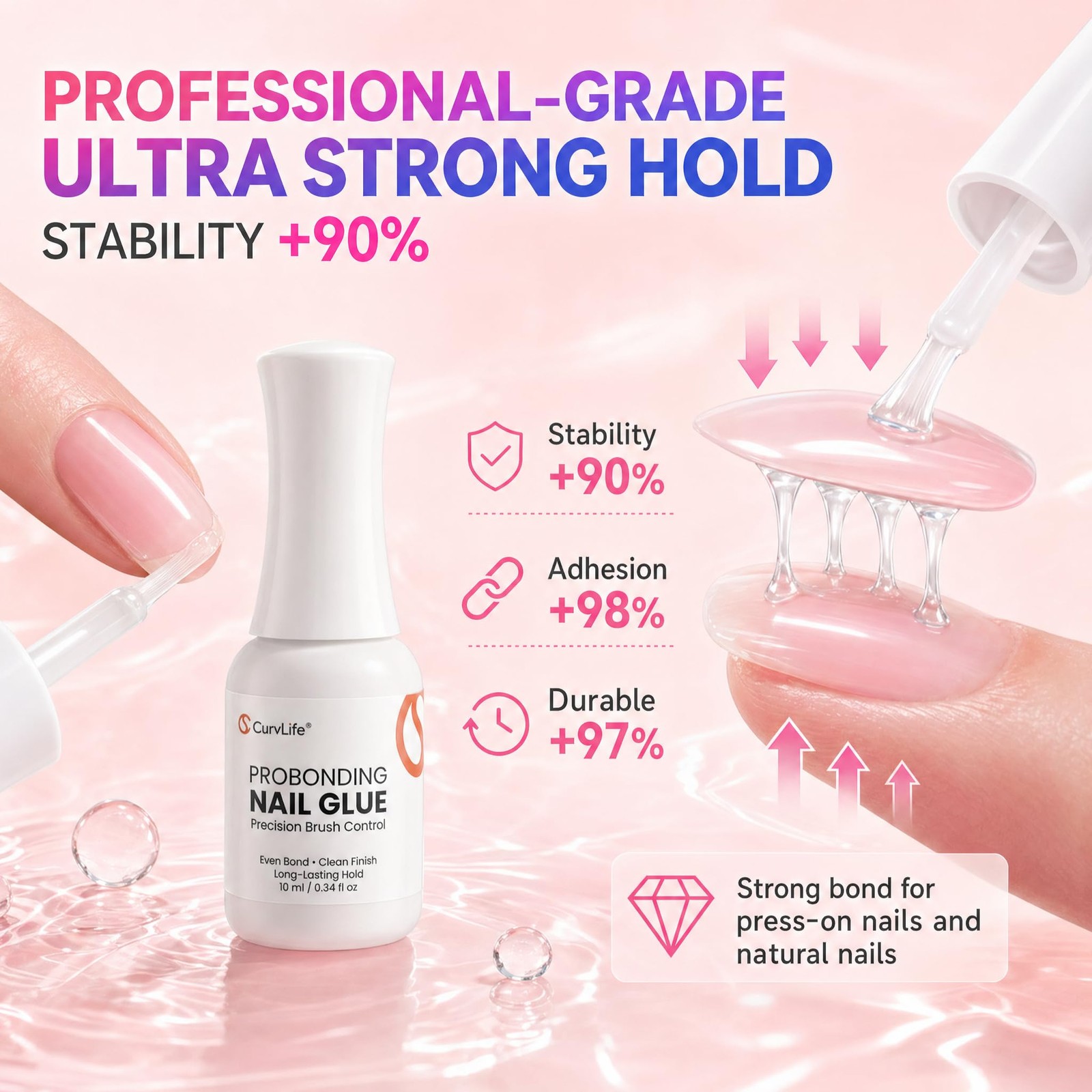 ProBonding Brush-On Semi Solid Nail Glue for Press On Nails, 10ml