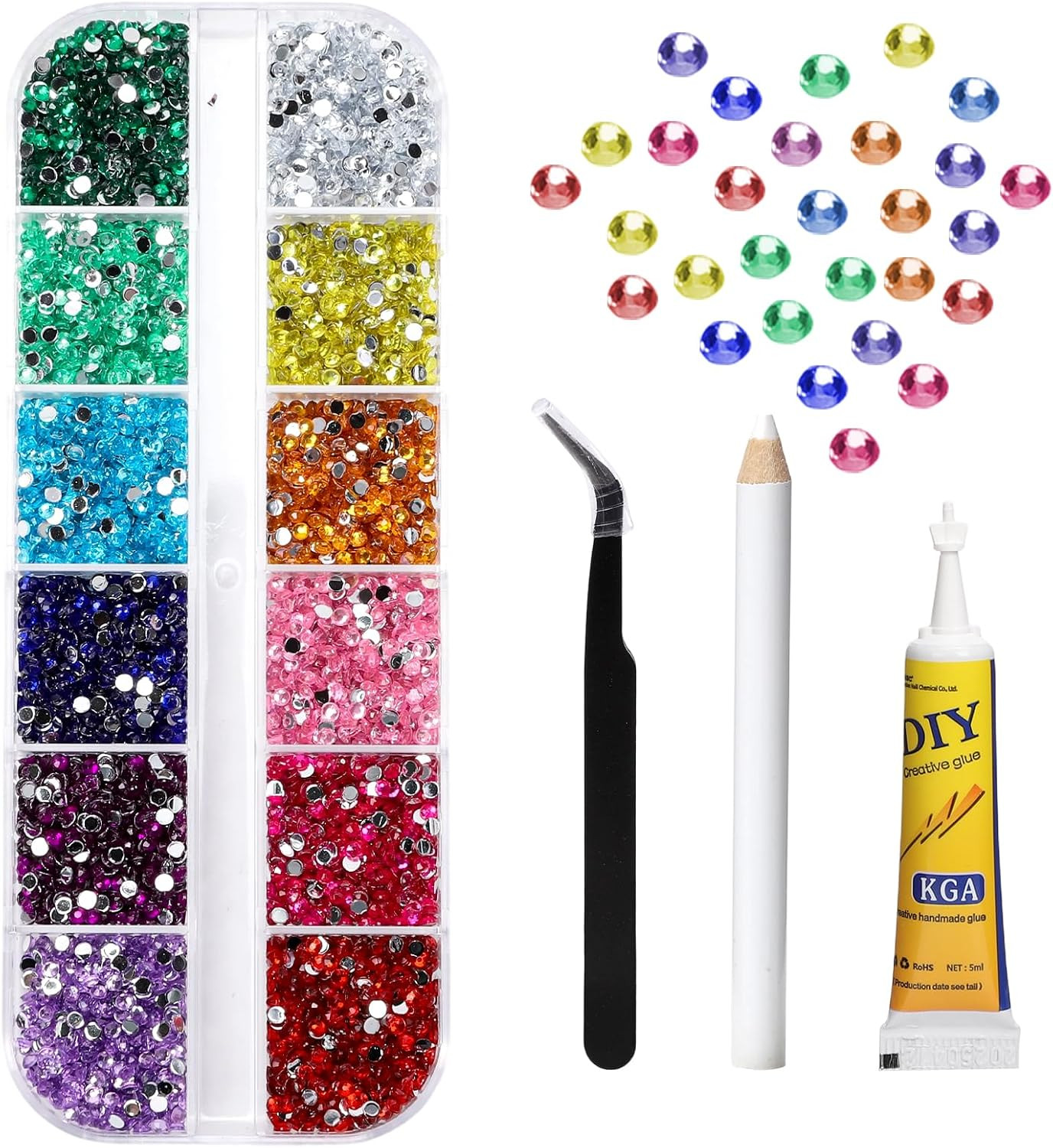 5500Pcs 2Mm 12 Versatile Colors Rhinestone Set for Nail Art | Colorful Flat Back
