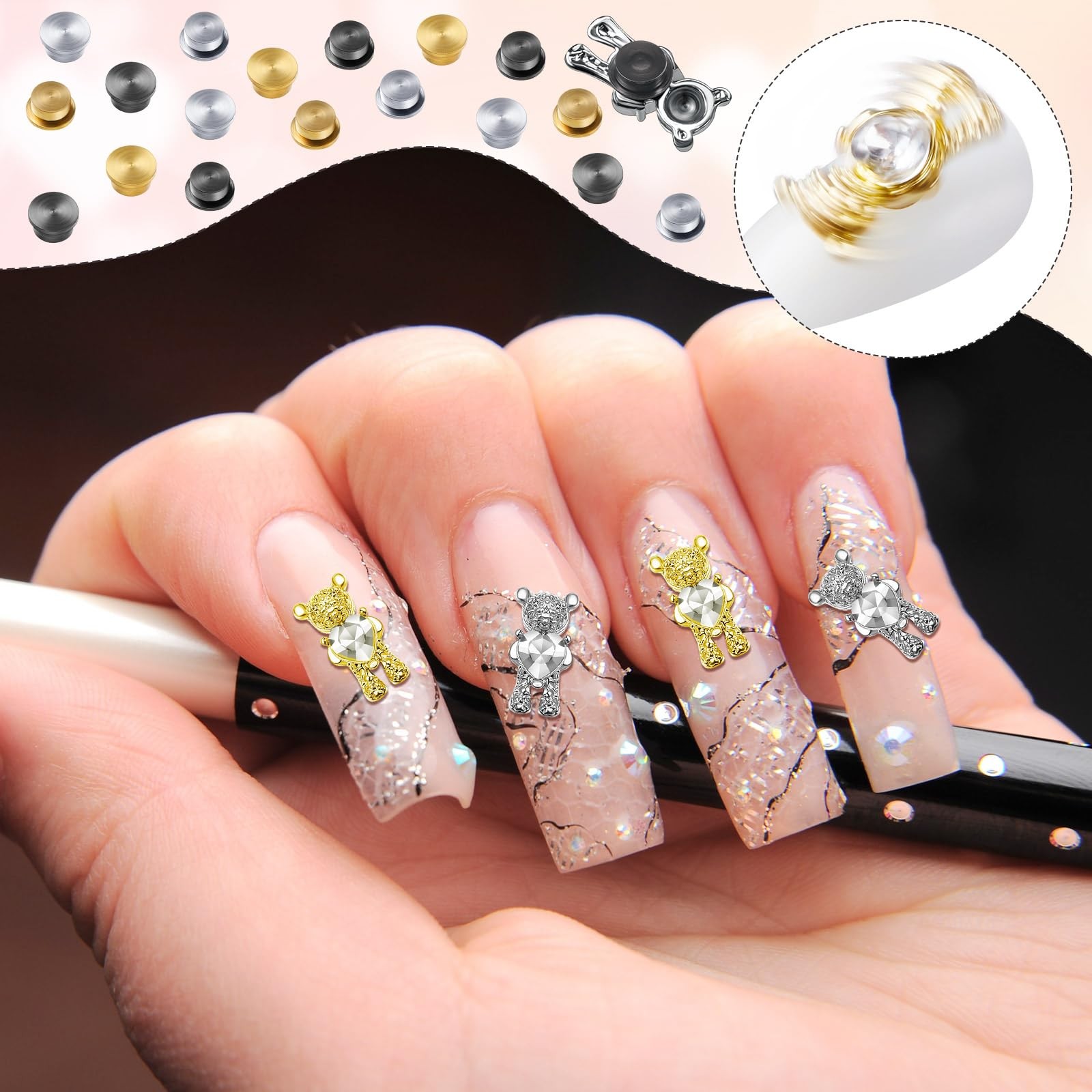 30 Pieces Spinning Nail Charms Nail Art Rotating Bearing Art Tool Rings Jewel…