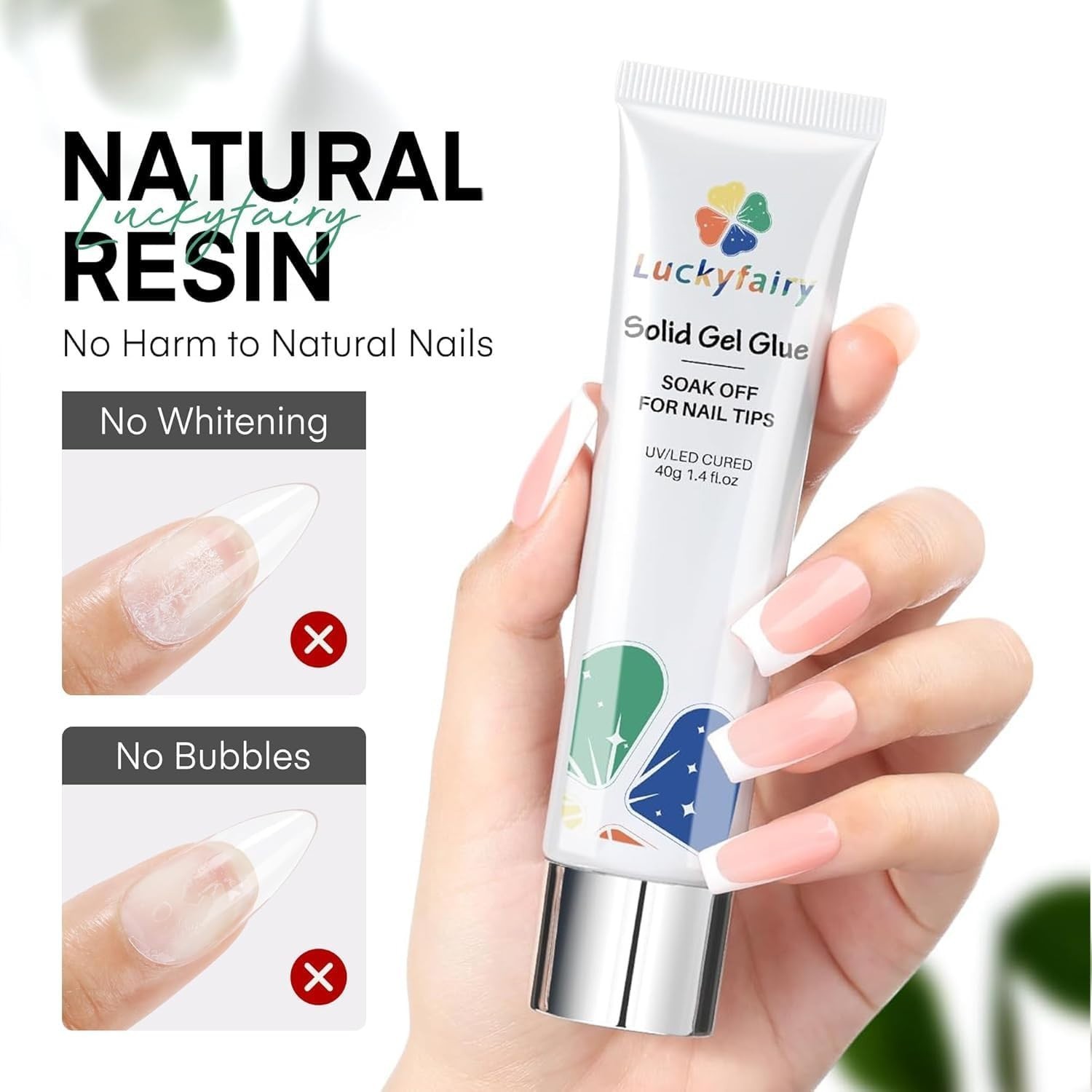 Nail Glue, 40ml, Solid Gel, Precision Nozzle, LED UV Lamp Curing Needed