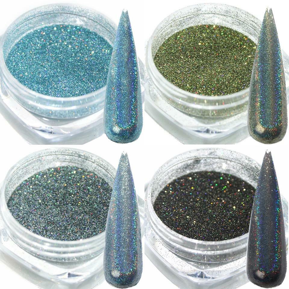 HOLOGRAPHIC CHROME POWDER NAIL GLITTER SHIMMER 12 Colours Laser EFFECT PIGMENT
