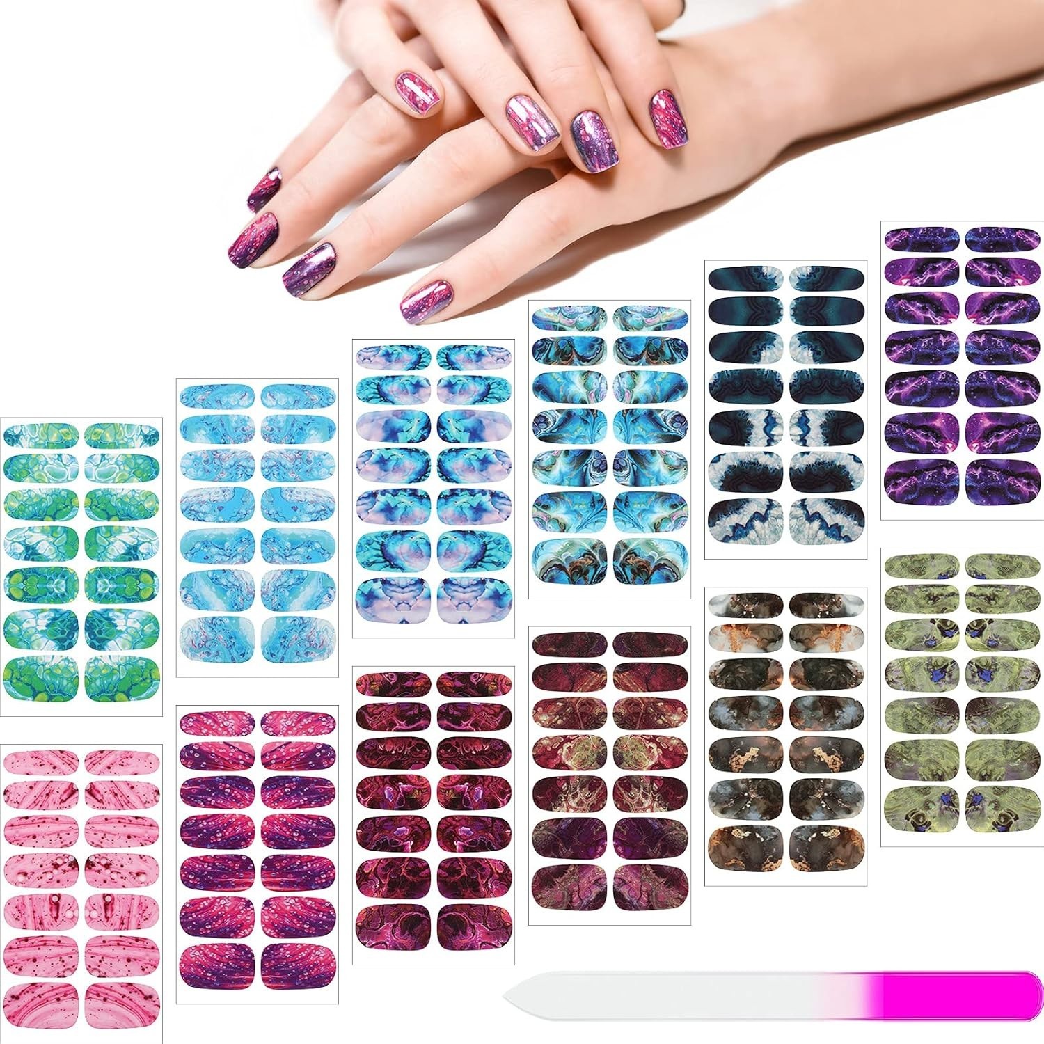 168 Pcs 12 Sheets Full Wrap Nail Stickers Polish Strips Gradient Stickers Gli…