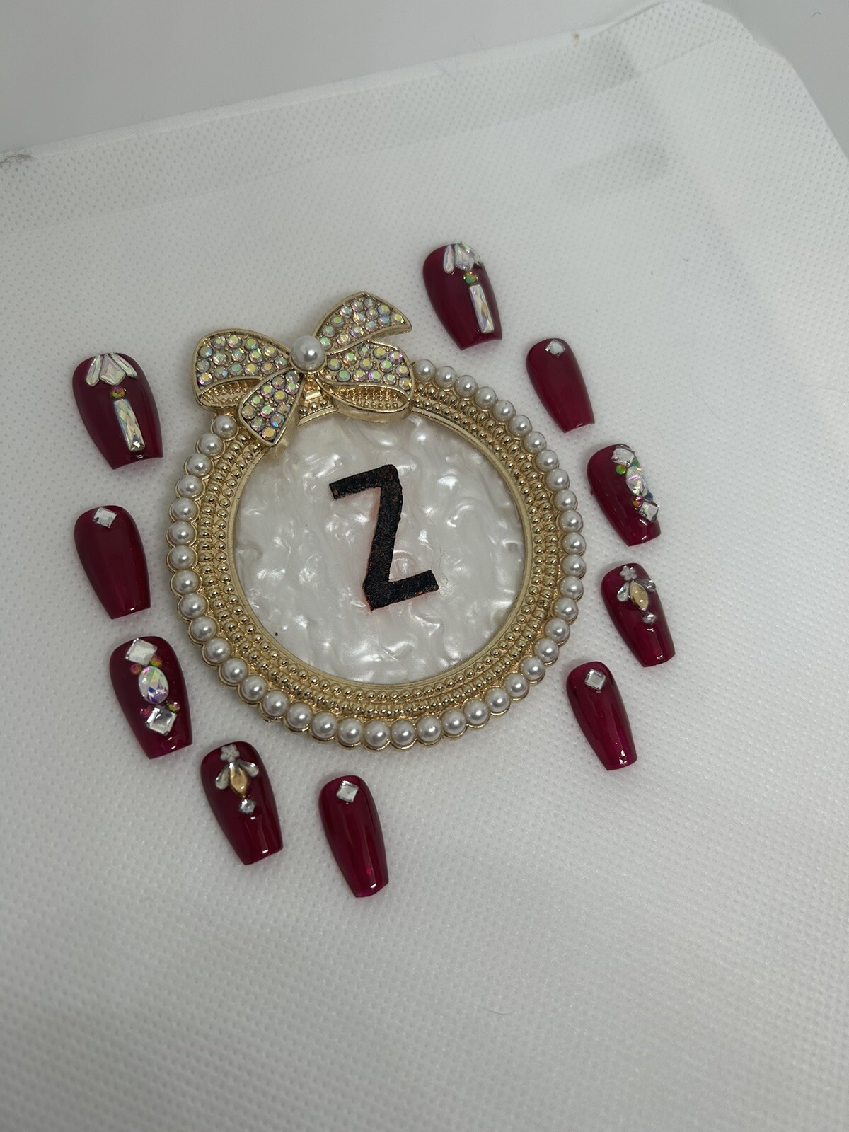 Z NAILZ! Gorgeous Handmade Deep Red M Coffins/Bling Press On Nails