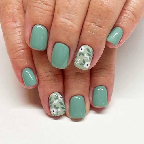 Green Press on Nails Short Square Fake Nails 1 Fl Oz (Pack of 1) Matcha Green