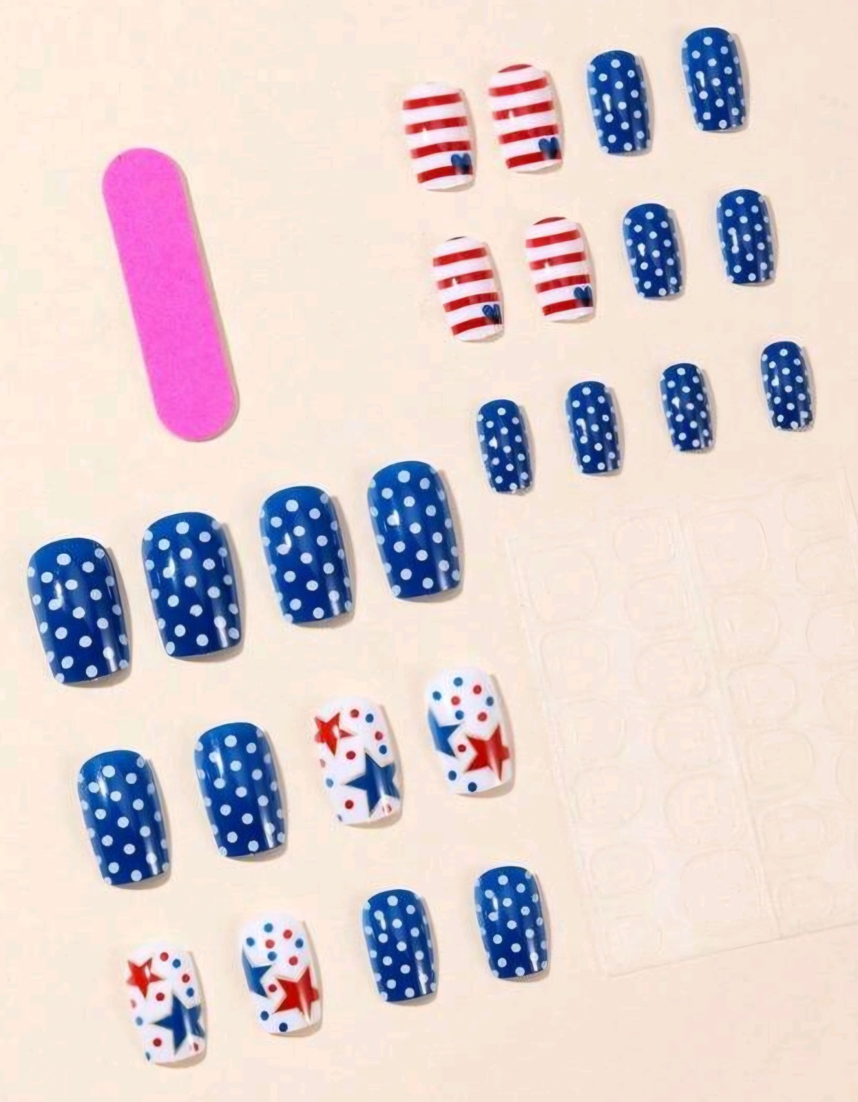 Press-On Nails Red White & Blue Stars Stripes Dots USA Flag Olympics