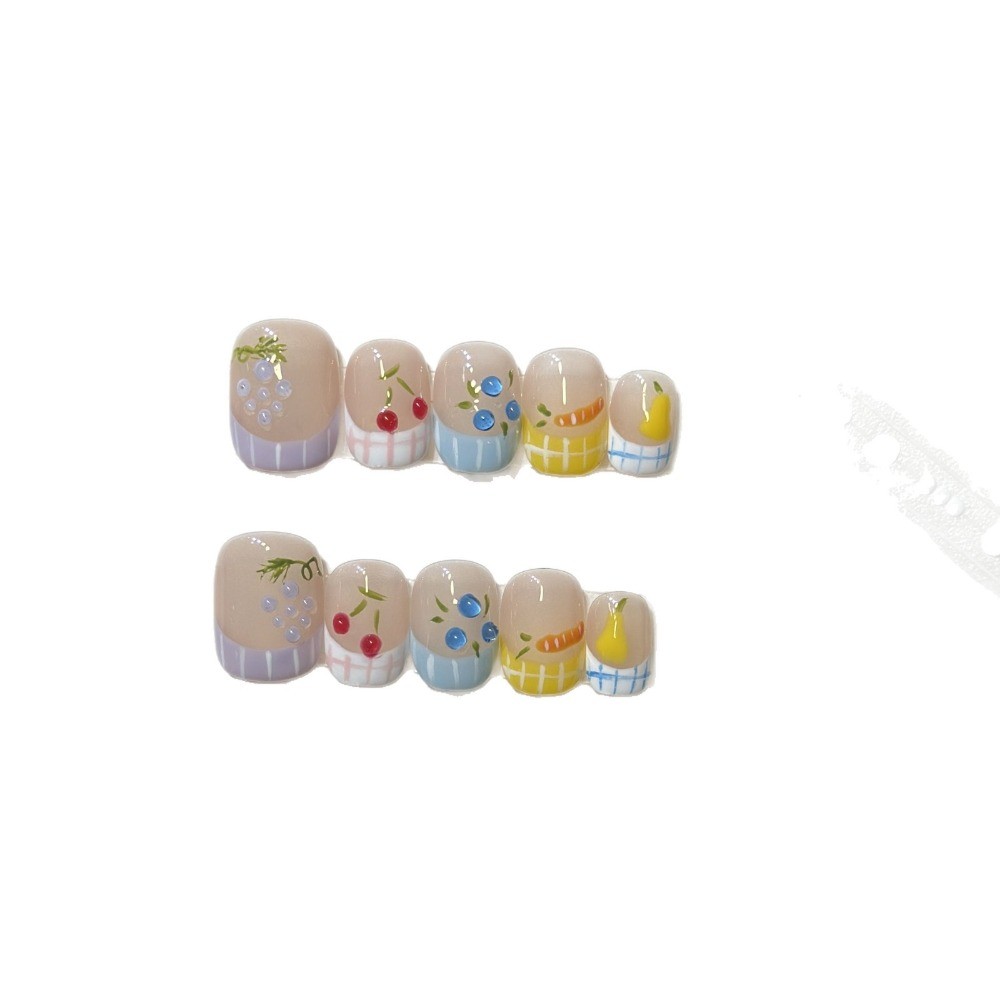 Short Oval Cute Fruit Press On Nails Handmade Removable Girls Daily Nails